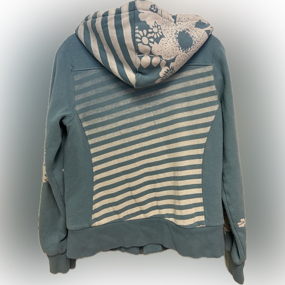 Roxy Teal Floral Sherpa-Lined Hoodie with Orange Drawstrings - Picture 8 of 10